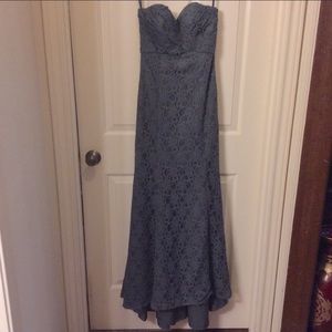 Mari Lee 6 gray lace overlaid formal dress